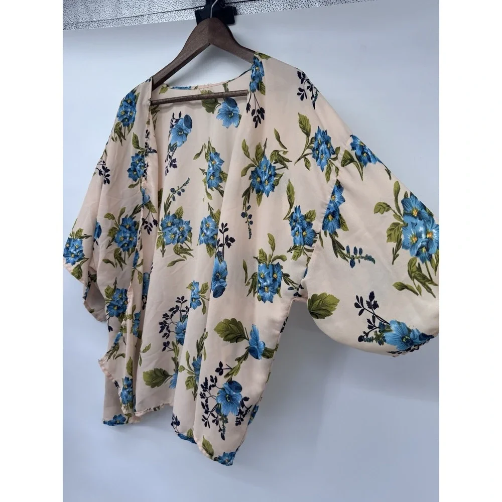 Floral Kimono Cardigan‎ Cover Up One Size peach blue floral beachy cover up